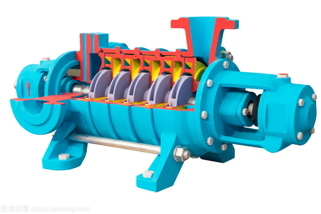 卧式多断面水泵, 横断面。内部设备显示